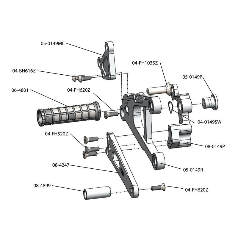 05-0150B 2013-18 Kawasaki ZX636 Complete Rearset - STD/GP Shift