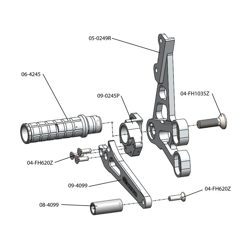 05-0249B Suzuki GSX-R1000 2007-08 Complete Rearset Kit w/ Pedals - STD/GP Shift - Woodcraft Technologies