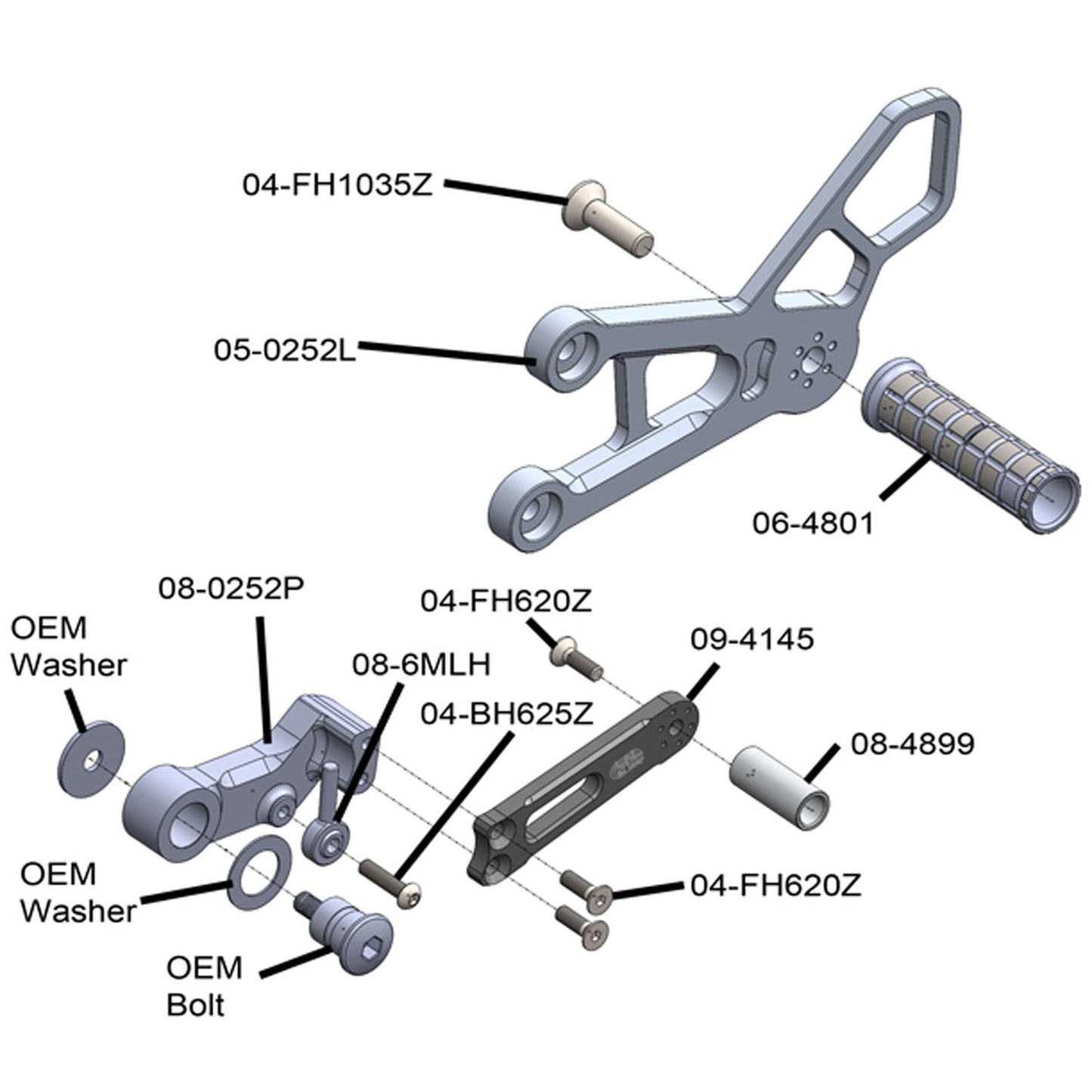 05-0252B Suzuki GSXR1000 2017-2020 GSXR1000R 2017-2020 Complete Rearset Kit w/ Pedals - STD/GP Shift - Woodcraft Technologies