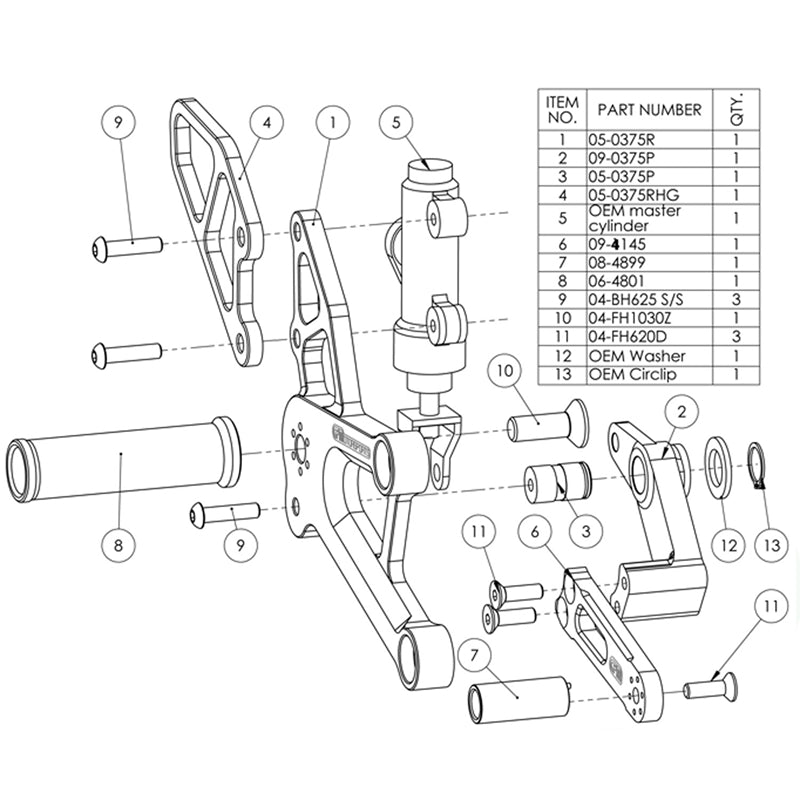 05-0375B Honda CBR250R/300R Complete Adjustable Rearset - STD Shift