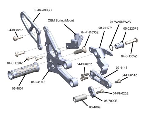 05-0417B Yamaha YZF-R7 Complete Rearset Kit w/ Pedals