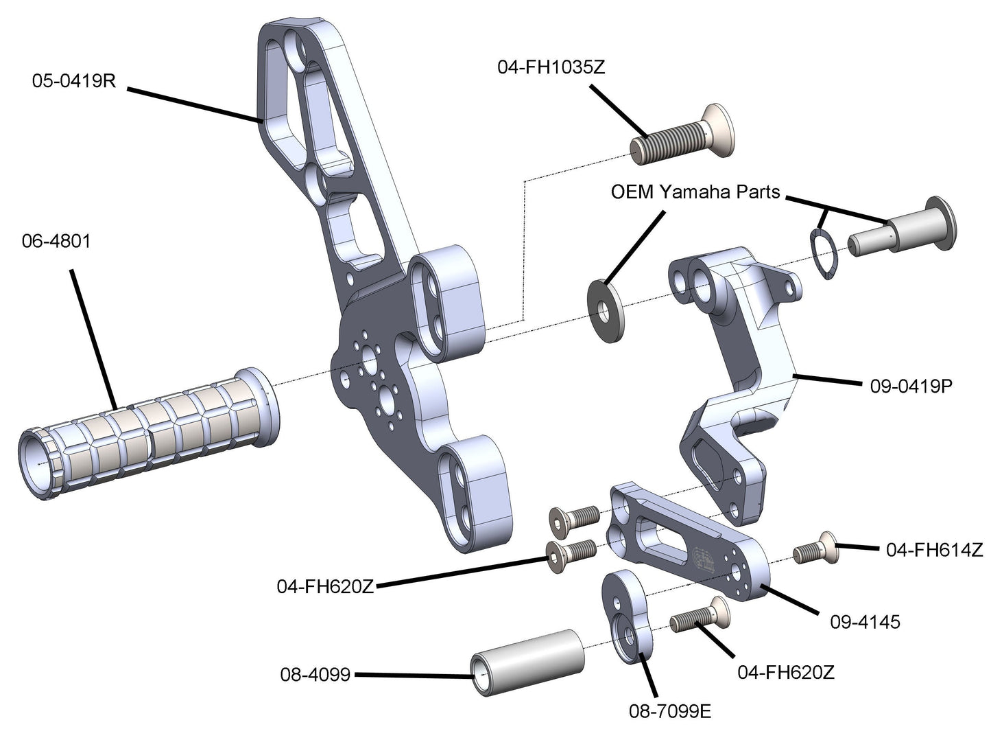 05-0419B Yamaha MT09 Rearset Kit, Complete W/Pedals