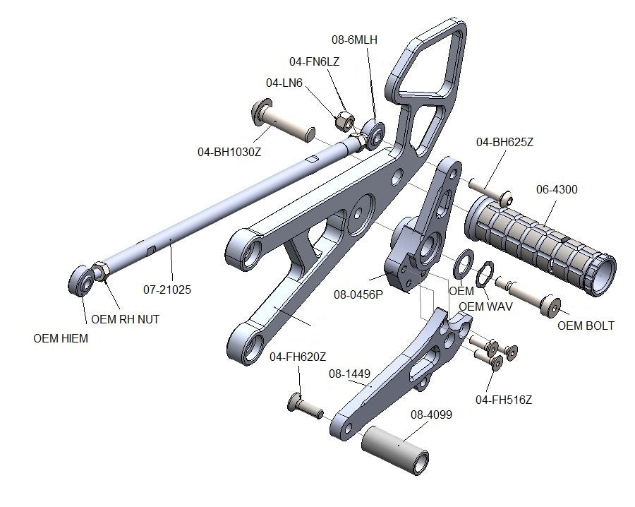 05-0448 Yamaha R6 Rearset - STD Shift w/Shift Pedal