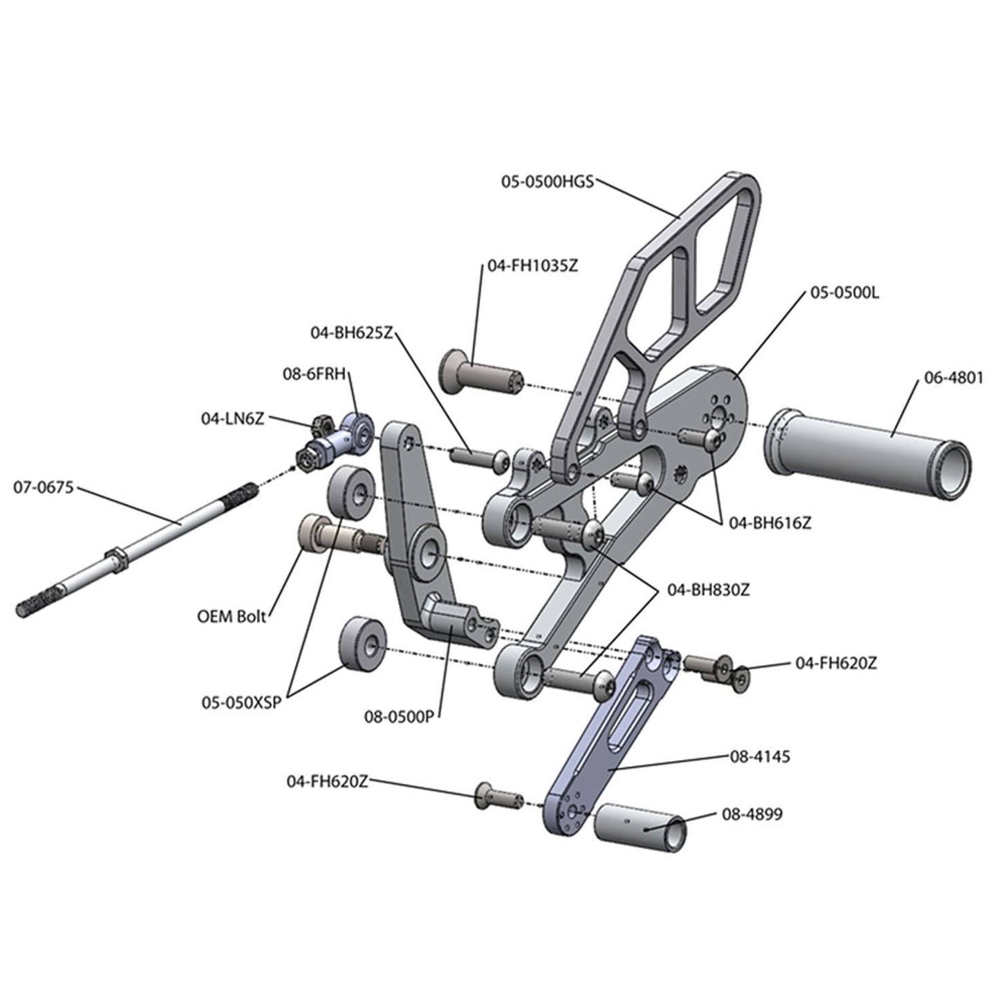05-0500B Triumph Daytona 675 2006-12 Daytona 675R 2011-12 Complete Rearset Kit w/ Pedals - STD Shift - Woodcraft Technologies