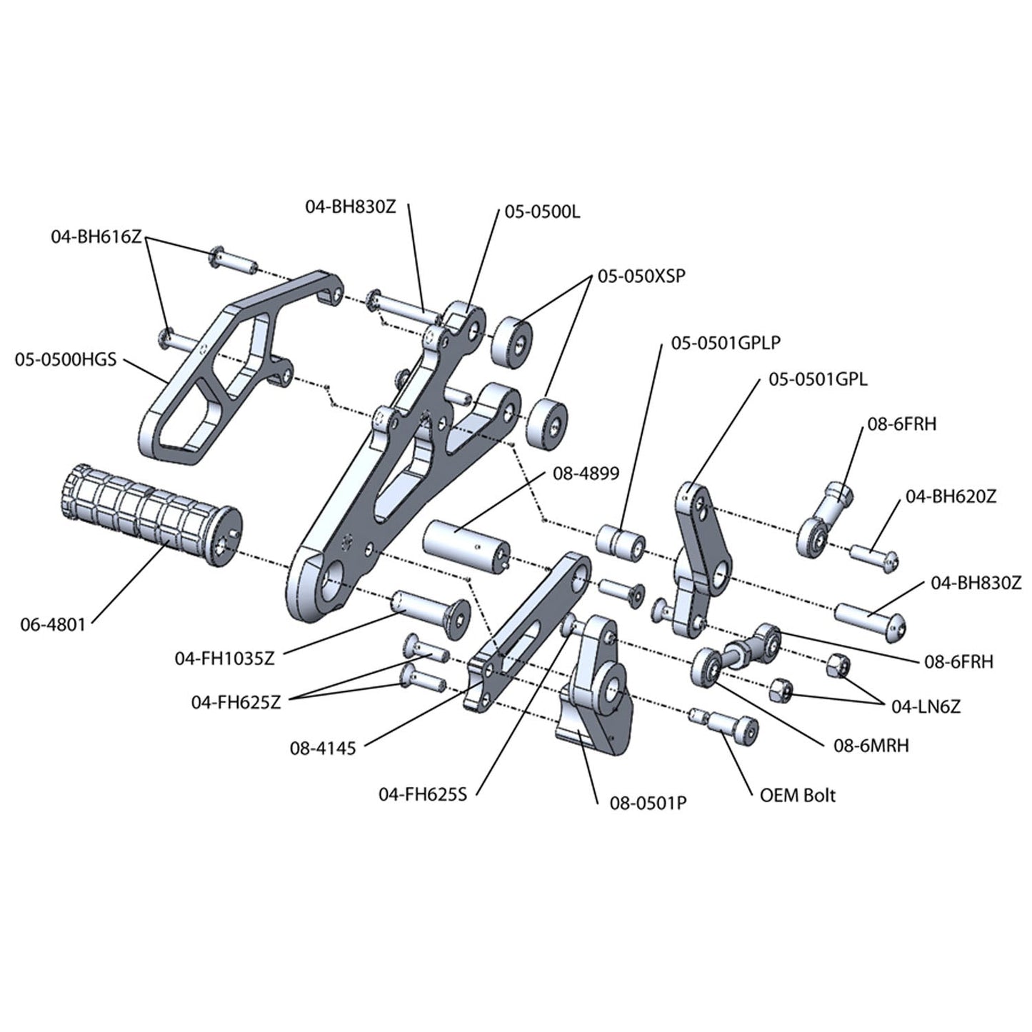 05-0501B Triumph Daytona 675 2006-12 Daytona 675R 2011-12 Complete Rearset Kit w/ Pedals - GP Shift - Woodcraft Technologies