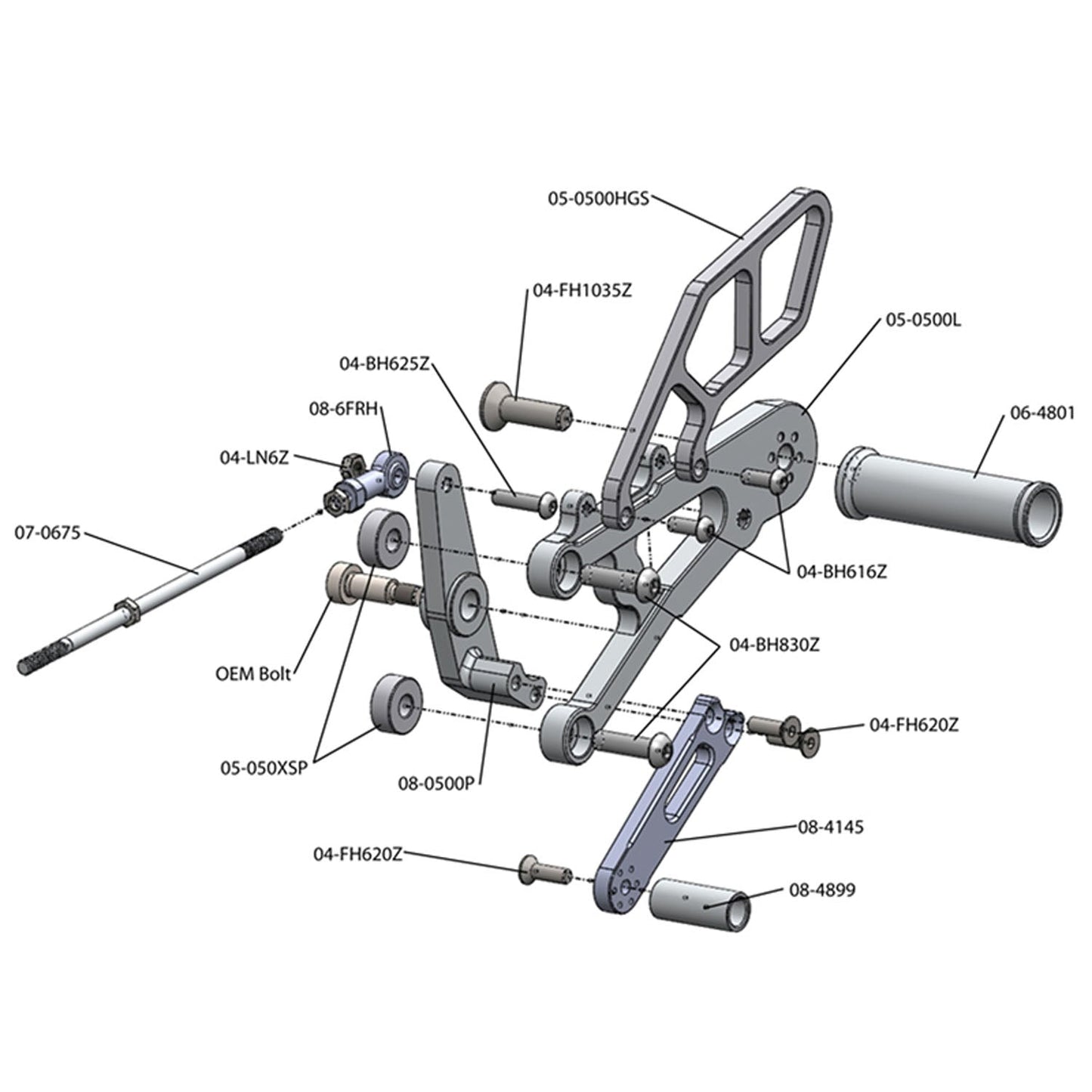 05-0509B Triumph Street Triple Rearset Kit, STD Shift W/O QS - Complete W/Shift and Brake Pedals