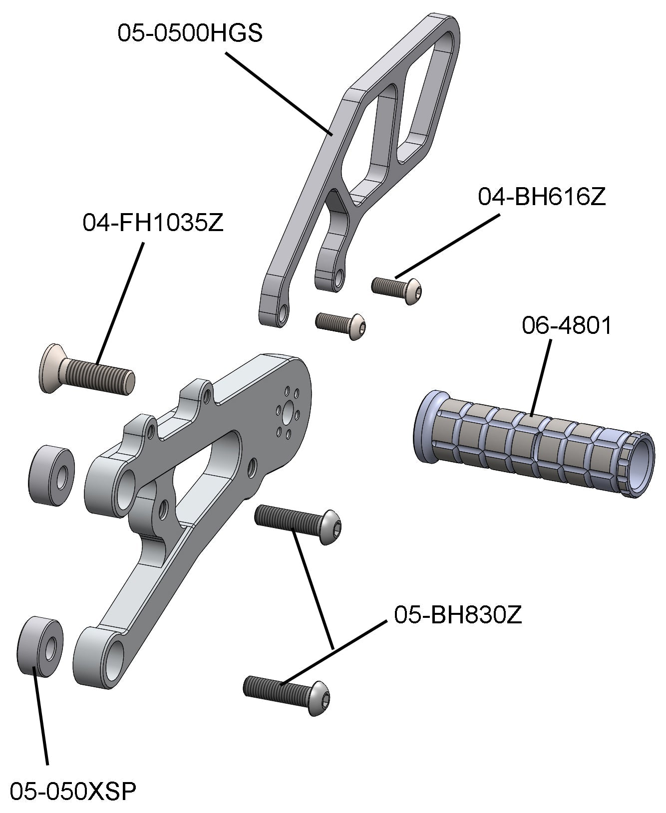 05-0511B Triumph Daytona 675 2006-12 Street Triple 2013-16 RACE ONLY (No Side Stand) Complete Rearset Kit w/ Pedals - GP Shift w/o QS - Woodcraft Technologies