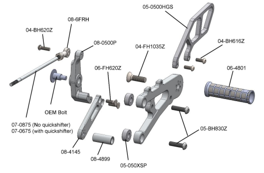 05-0513B Triumph Street Triple 765 Rearsets - STD Shift w/o QS