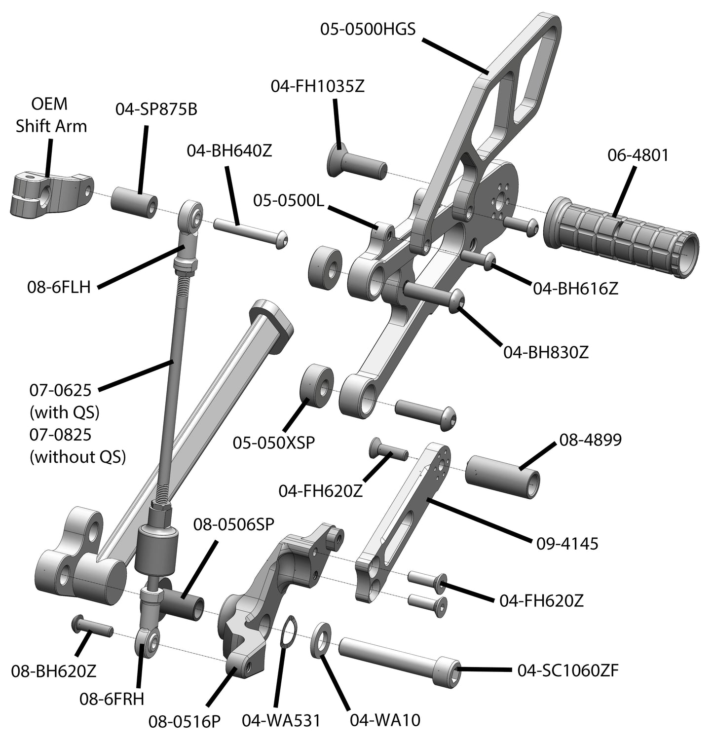 05-0516B Triumph 765 Street Triple Complete Rearset Kit w/ Pedals - GP Shift w/ Aftermarket Push QS