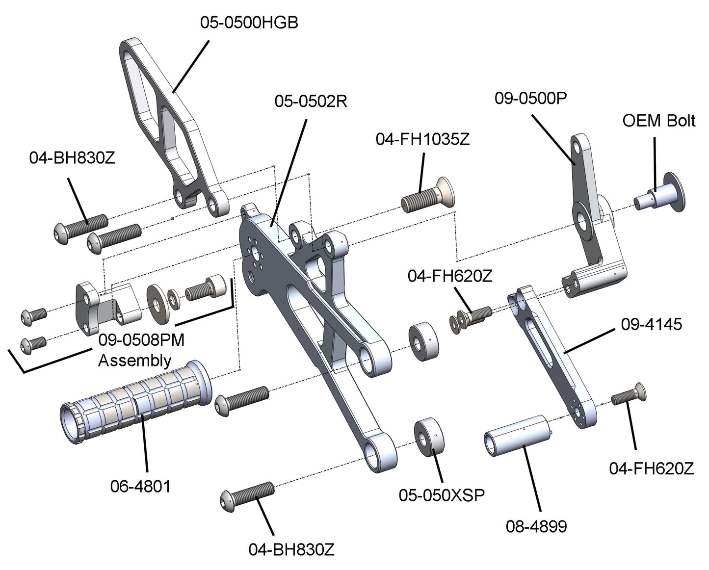 05-0516B Triumph 765 Street Triple Complete Rearset Kit w/ Pedals - GP Shift w/ Aftermarket Push QS