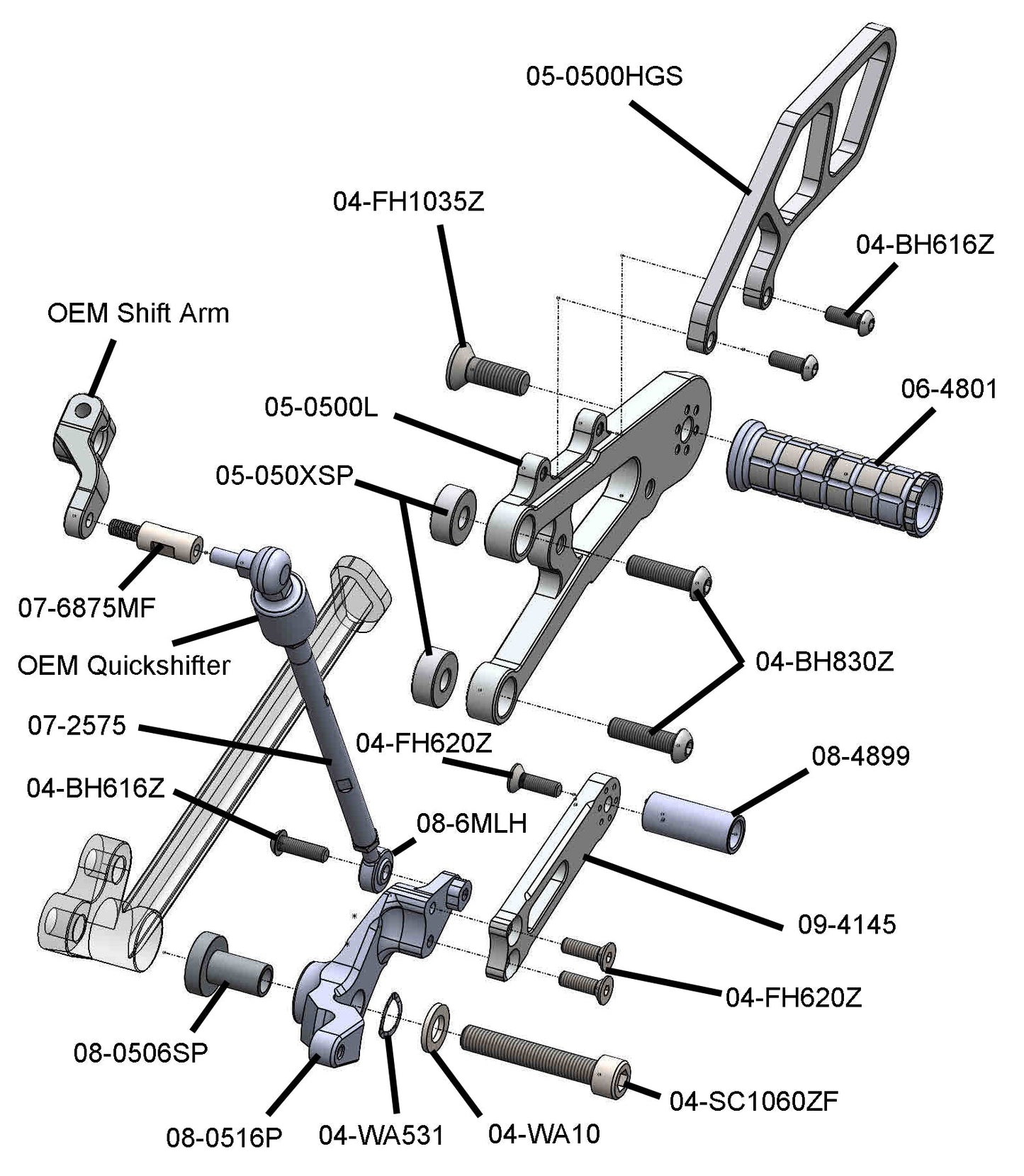 05-0518B Triumph Daytona Moto 2 Complete Rearset Kit w/Pedals