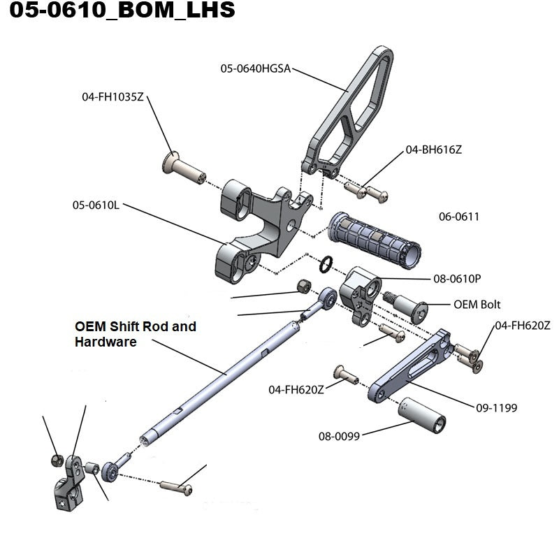 05-0610B Ducati 748 1994-02, 916 1993-99, 996 1999-01, 998 2002-03 Complete Rearset Kit w/ Pedals - STD/GP Shift - Woodcraft Technologies
