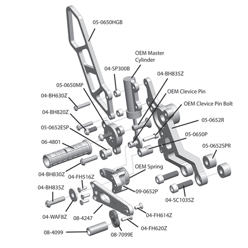 05-0654B Ducati Hypermotard 939 2016-18 Complete Rearset w/ Pedals - STD/GP Shift - Woodcraft Technologies