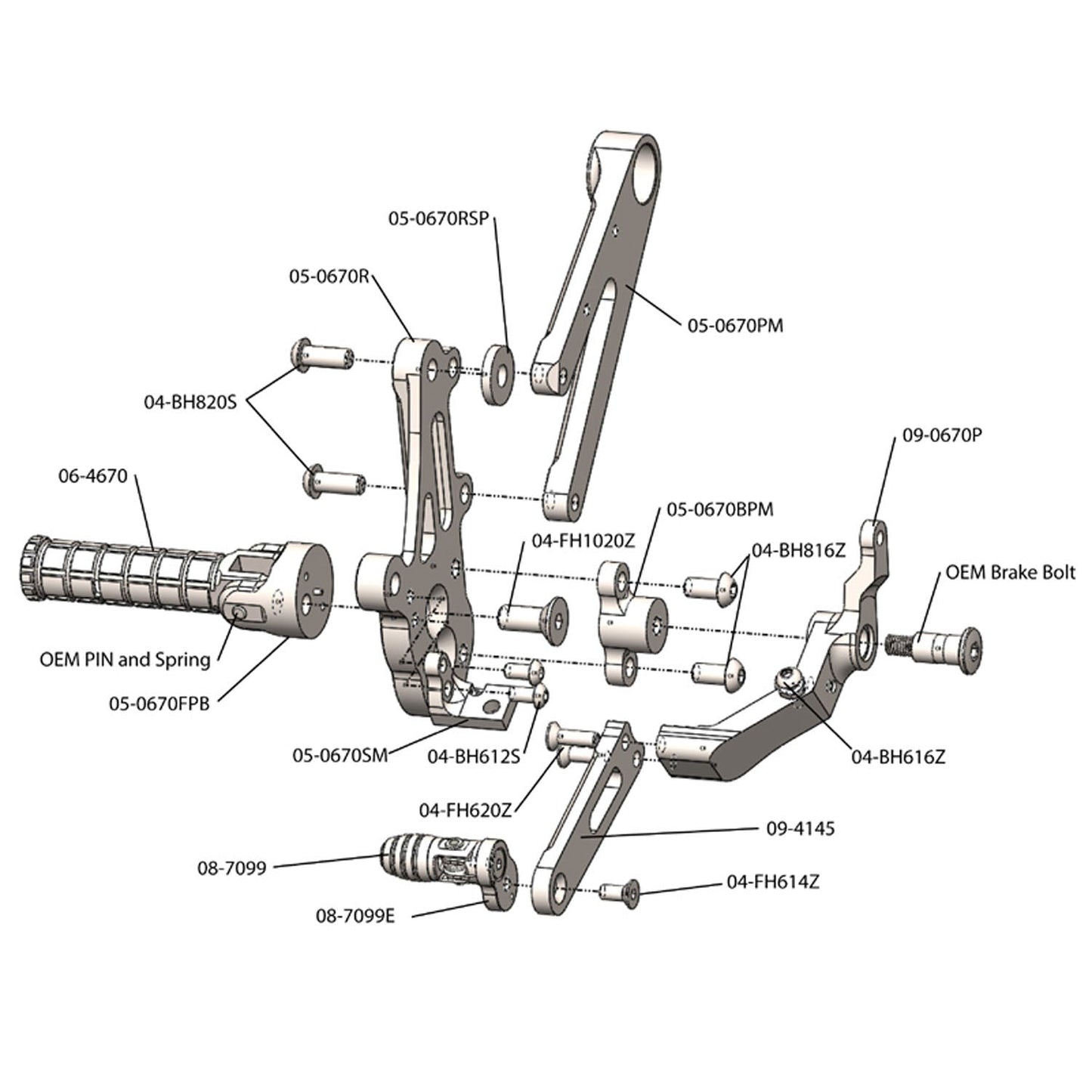 05-0670B Ducati Diavel 2011-20 STD Shift Complete Rearset W/Pedals - Woodcraft Technologies