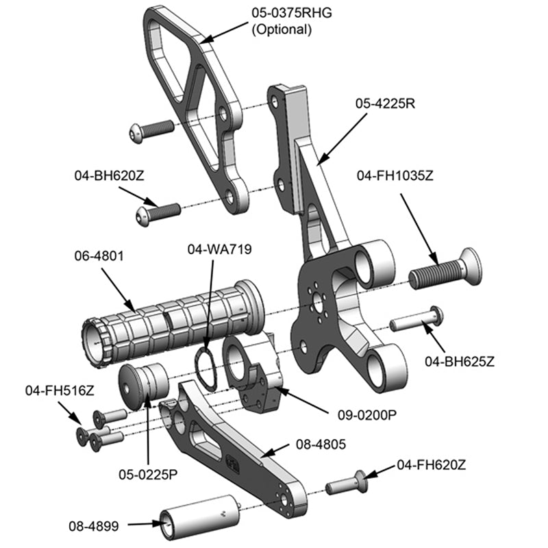 05-4225B Suzuki SV650 - STD Shift Complete Rearset W/Pedals - Woodcraft Technologies