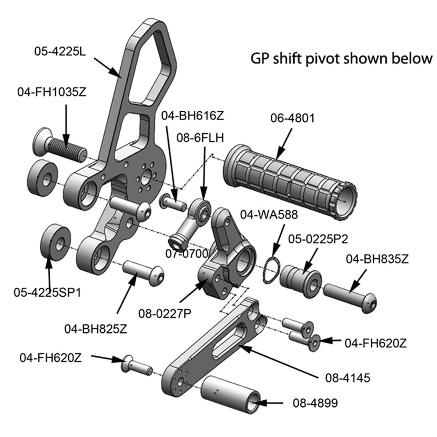 05-4228B Suzuki SV1000 2003-2007 Complete Rearset w/ Pedals - STD Shift - Woodcraft Technologies