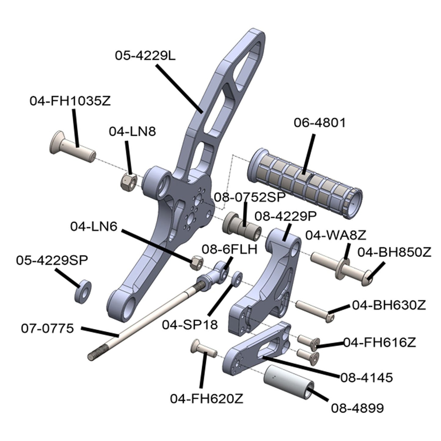 05-4229B Suzuki SV650 2017-20 Complete Rearset w/ Pedals - STD/GP Shift - Woodcraft Technologies