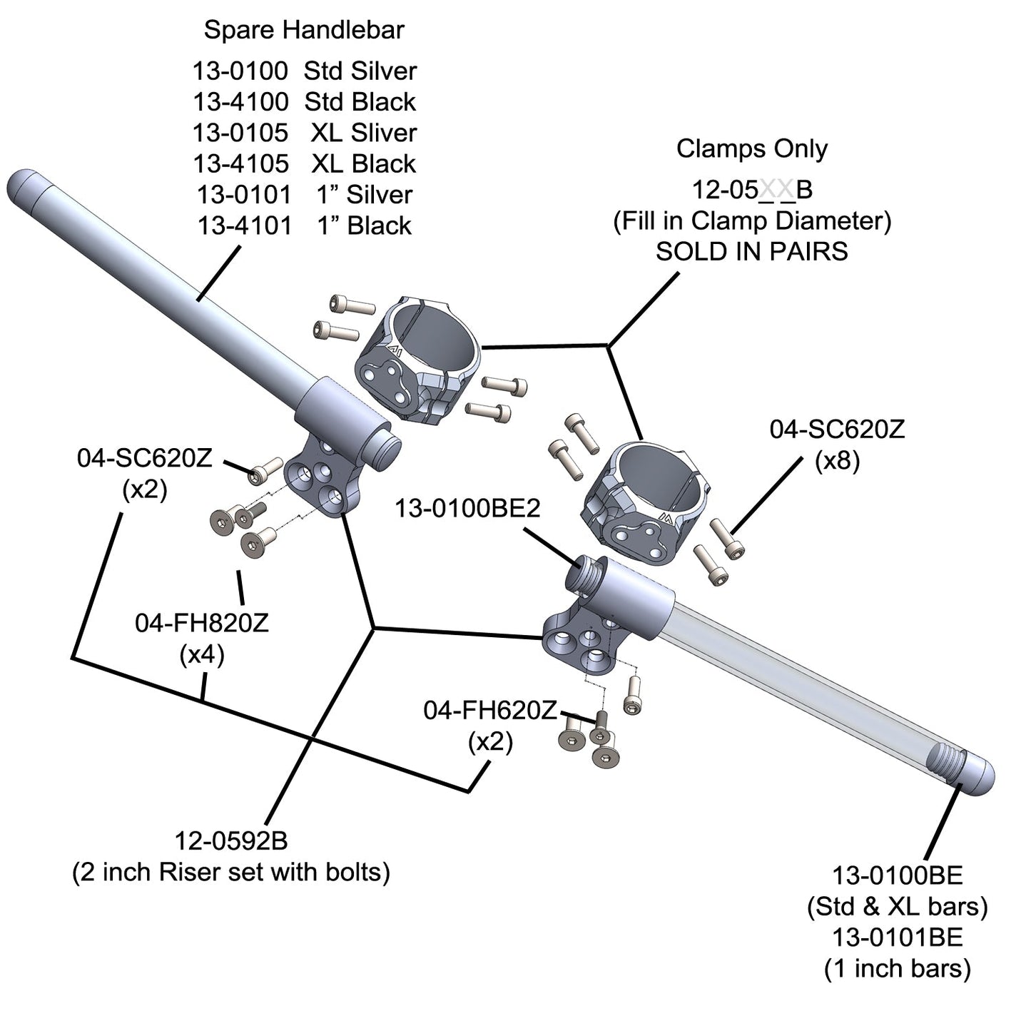 Woodcraft Motorcycle Clip ons for 2006 Ducati Sport 1000 50mm Clamp, 7/8" Bar - Woodcraft Technologies