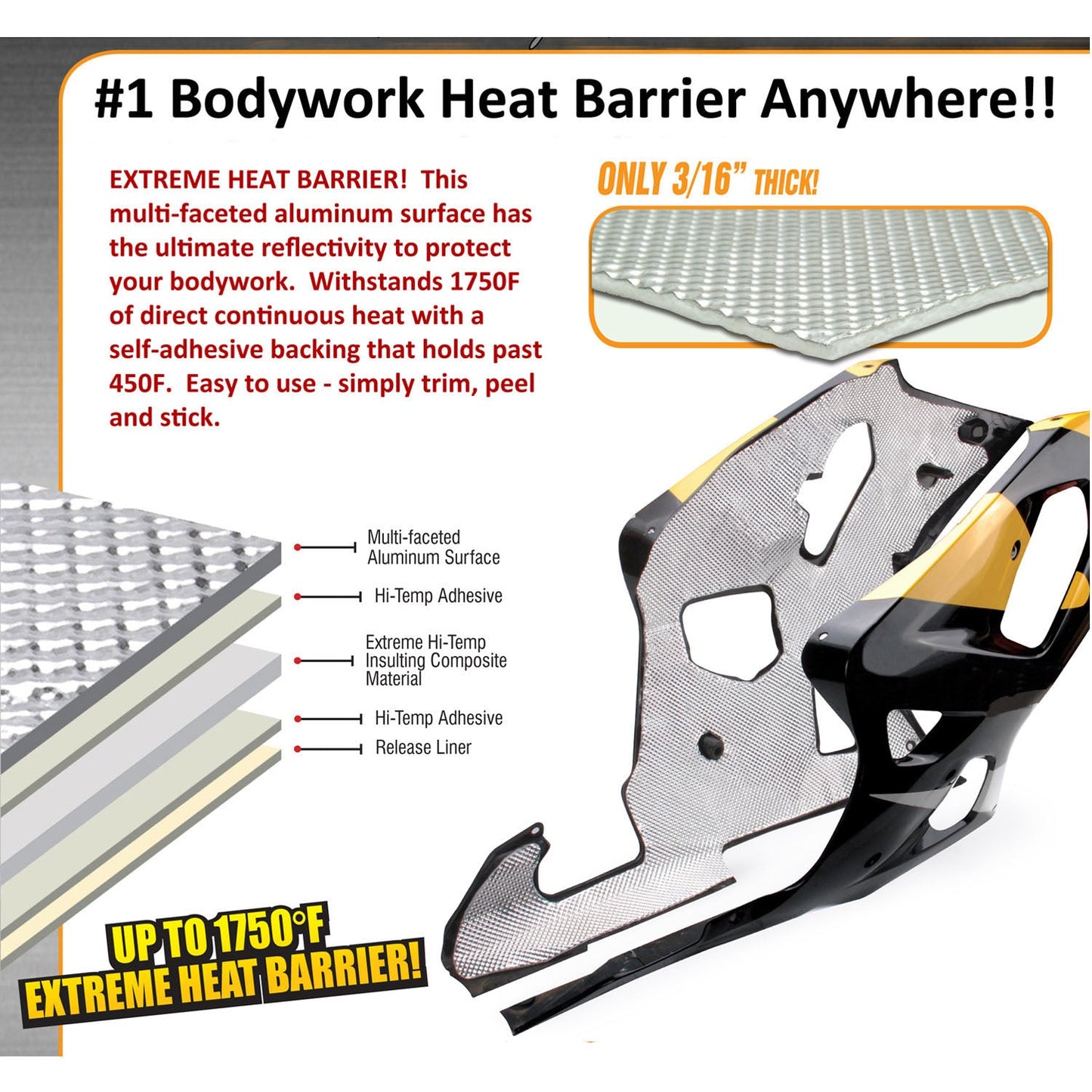 71-8099 Bodywork Heat Shield, 12'' x 21'', Super High Temp, Peel and Stick - Woodcraft Technologies