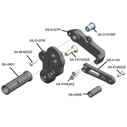 05-0108B Kawasaki Z125 2017-20 Complete Rearset Kit w/ Pedals - GP Shift - Woodcraft Technologies