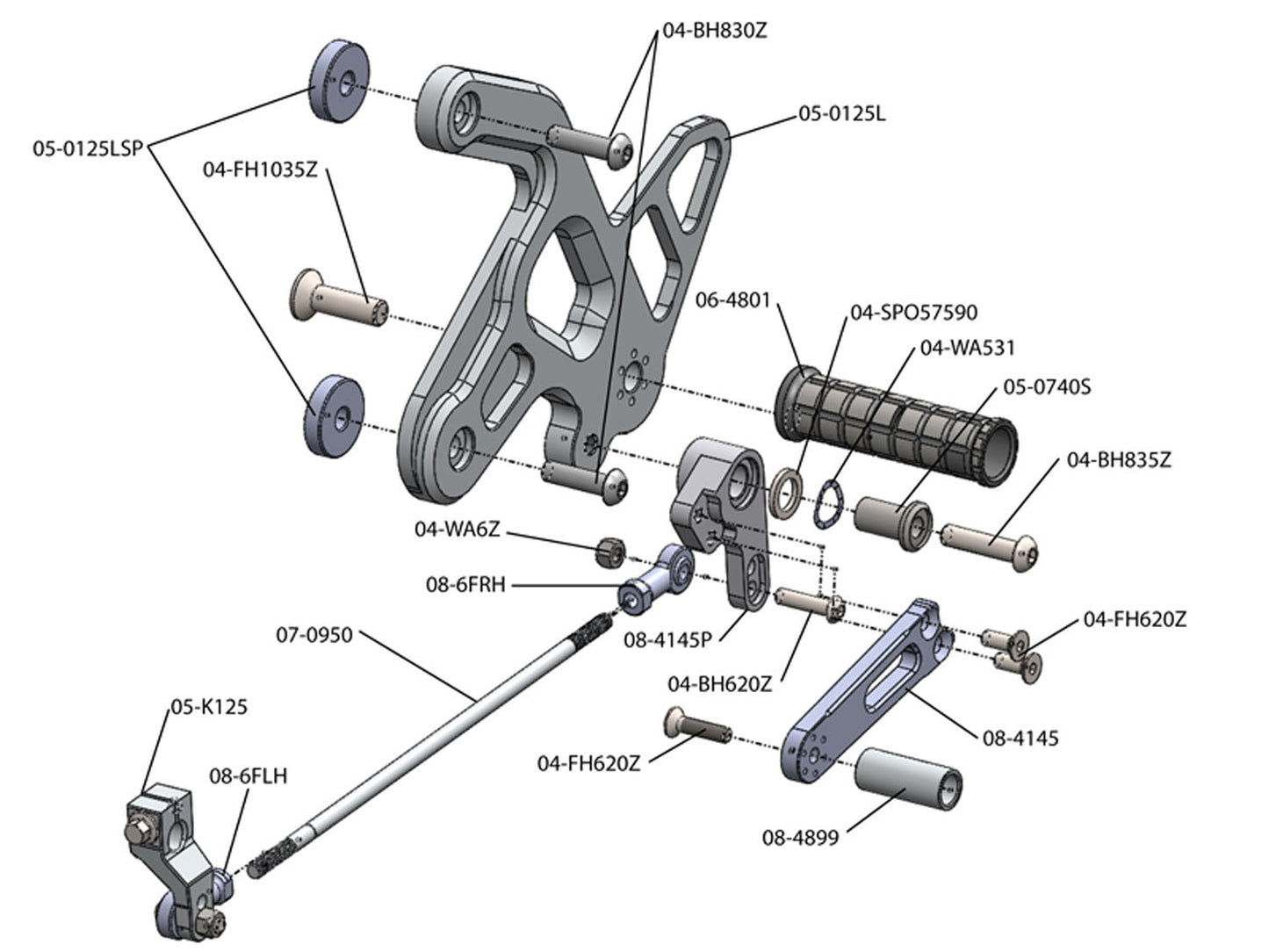 05-0125B Kawasaki Ninja 650 2012-16 Rearset Kit Complete Rearset Kit w/ Pedals - STD/GP Shift - Woodcraft Technologies