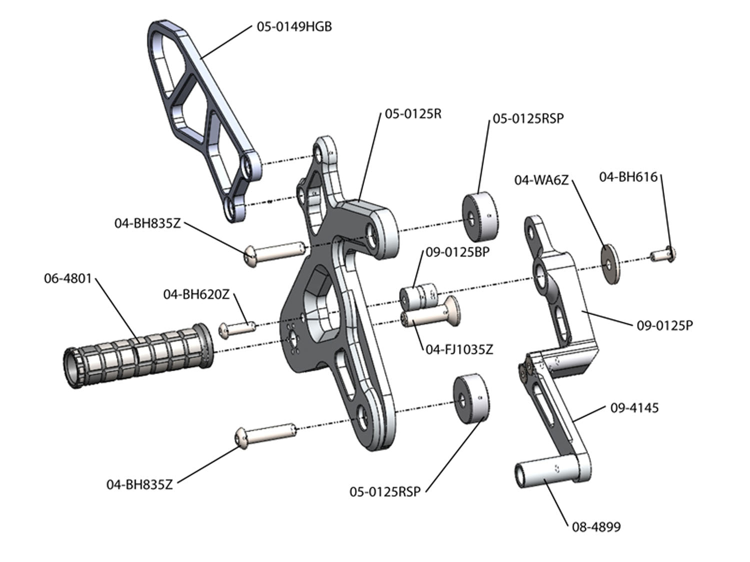 05-0125B Kawasaki Ninja 650 2012-16 Rearset Kit Complete Rearset Kit w/ Pedals - STD/GP Shift - Woodcraft Technologies