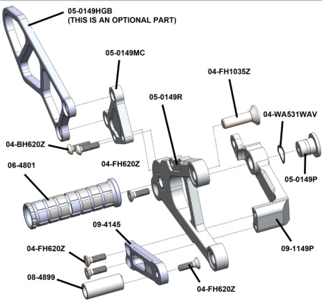 05-0152B Kawasaki ZX636R Complete Rearset Kit -  GP Shift  w/ OEM QS