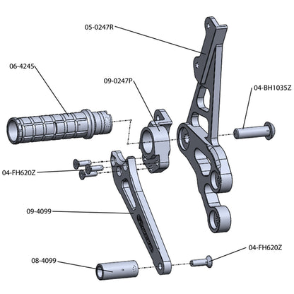 05-0247B Suzuki GSX-R600 2006-2010 GSXR750 2006-10 Complete Rearset Kit w/ Pedals - STD/GP Shift - Woodcraft Technologies