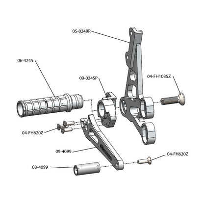 05-0249B Suzuki GSX-R1000 2007-08 Complete Rearset Kit w/ Pedals - STD/GP Shift - Woodcraft Technologies
