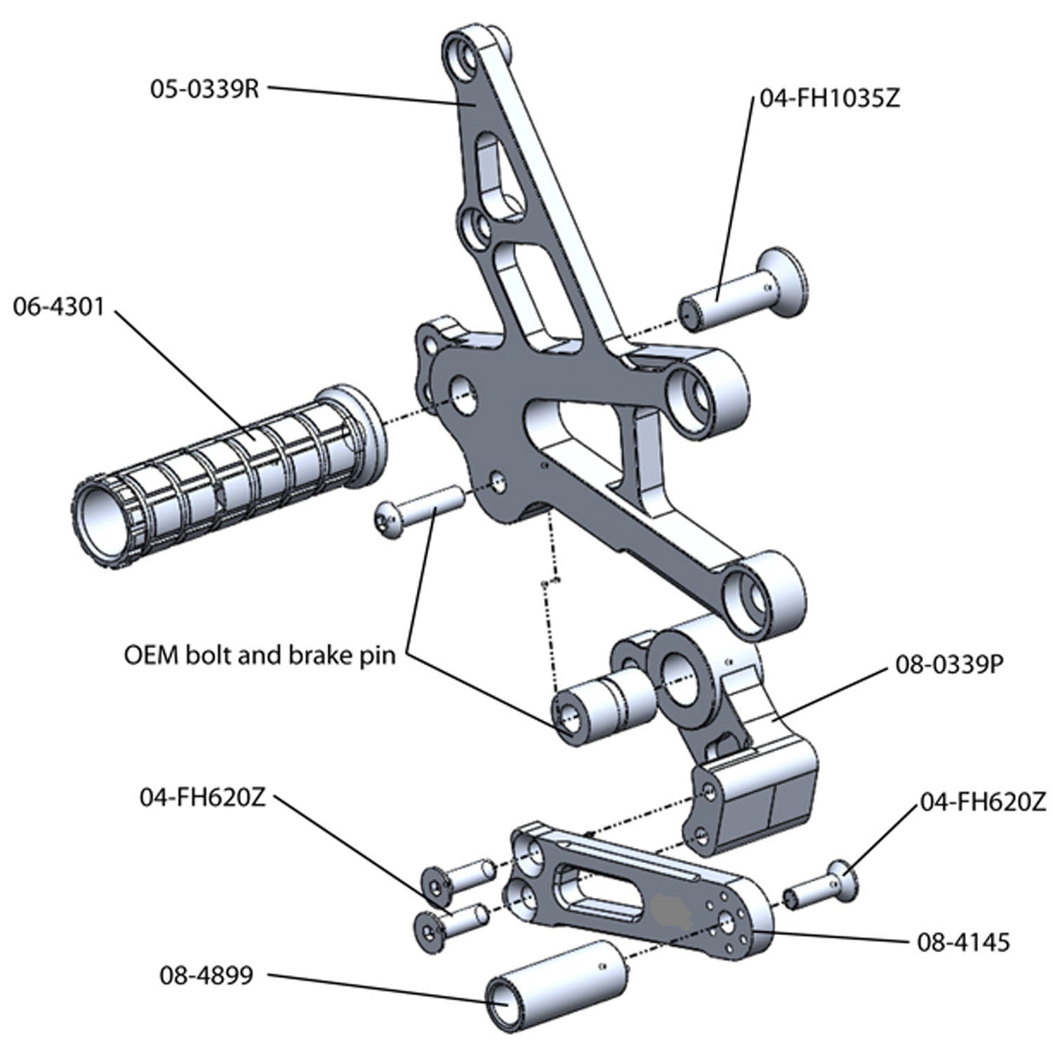 05-0339B Honda CBR1000RR 2008-16 CBR1000RRSP 2014-16  Complete Rearset Kit w/ Pedals - STD/GP Shift - Woodcraft Technologies