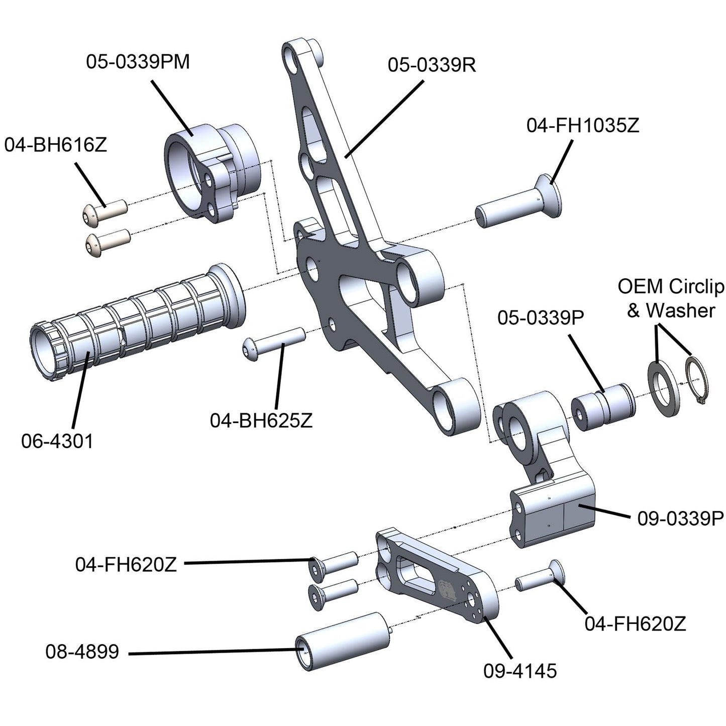 05-0342B Honda CBR1000RRSP 2017-2019 CBR1000RRSP2 2017 Complete Rearset Kit w/ Pedals - STD/GP Shift - Woodcraft Technologies