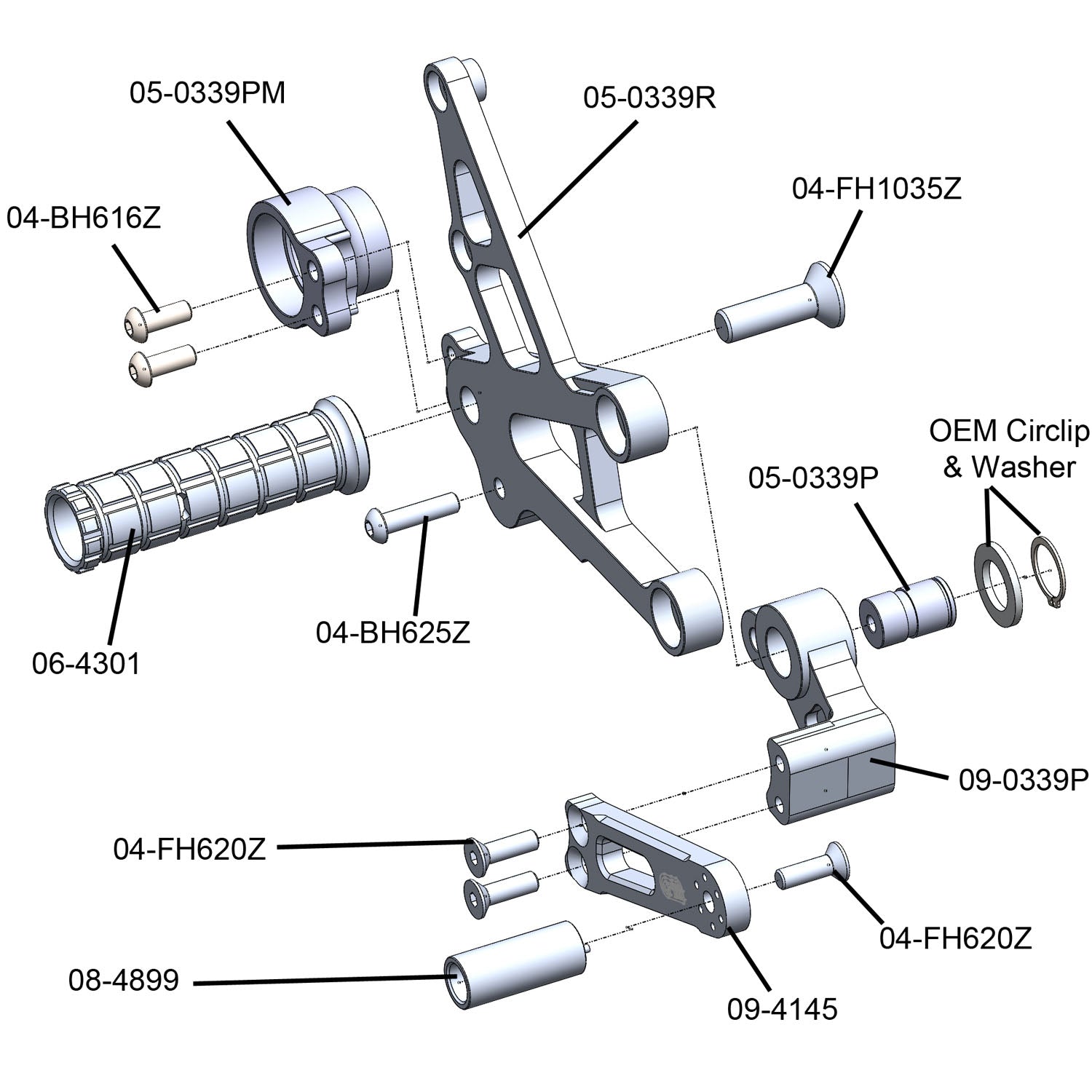 05-0342B Honda CBR1000RRSP 2017-2019 CBR1000RRSP2 2017 Complete Rearset Kit w/ Pedals - STD/GP Shift - Woodcraft Technologies