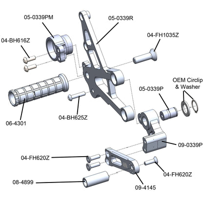 05-0342B Honda CBR1000RRSP 2017-2019 CBR1000RRSP2 2017 Complete Rearset Kit w/ Pedals - STD/GP Shift - Woodcraft Technologies