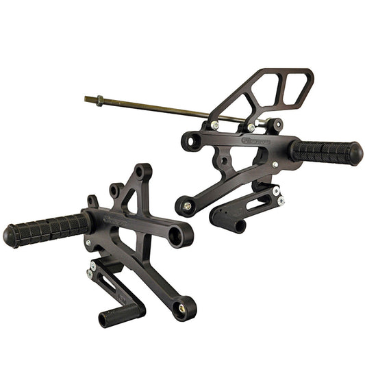 05-0500B Triumph Daytona 675 2006-12 Daytona 675R 2011-12 Complete Rearset Kit w/ Pedals - STD Shift - Woodcraft Technologies