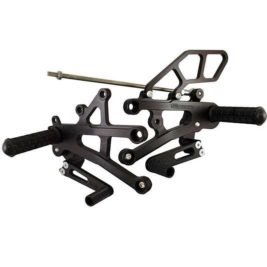 05-0509B Triumph Street TripleR 2013-2016 Complete Rearset Kit w/ Pedals - STD Shift w/o QS - Woodcraft Technologies