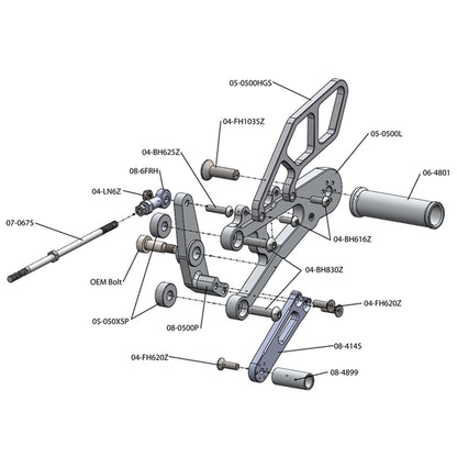 05-0509B Triumph Street Triple Rearset Kit, STD Shift W/O QS - Complete W/Shift and Brake Pedals