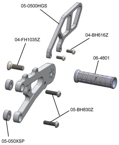 05-0511B Triumph Daytona 675 2006-12 Street Triple 2013-16 RACE ONLY (No Side Stand) Complete Rearset Kit w/ Pedals - GP Shift w/o QS - Woodcraft Technologies
