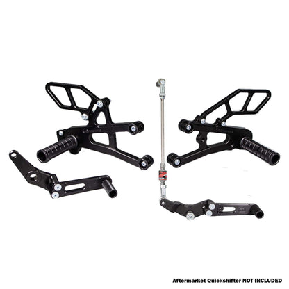 05-0516B Triumph 765 Street Triple Complete Rearset Kit w/ Pedals - GP Shift w/ Aftermarket Push QS