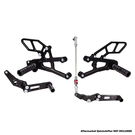 05-0516B Triumph 765 Street Triple Complete Rearset Kit w/ Pedals - GP Shift w/ Aftermarket Push QS