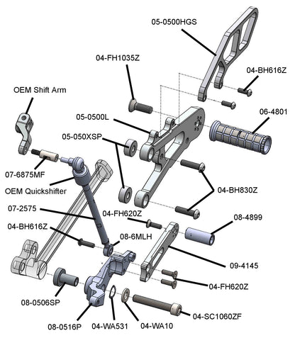 05-0518B Triumph Daytona Moto 2 Complete Rearset Kit w/Pedals