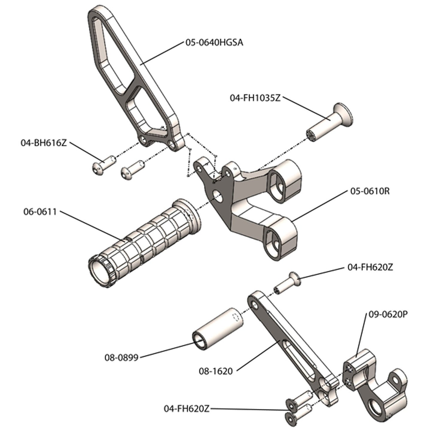 05-0610B Ducati  748 1994-02, 916 1993-99, 996 1999-01, 998 2002-03 Complete Rearset Kit w/ Pedals - STD/GP Shift - Woodcraft Technologies