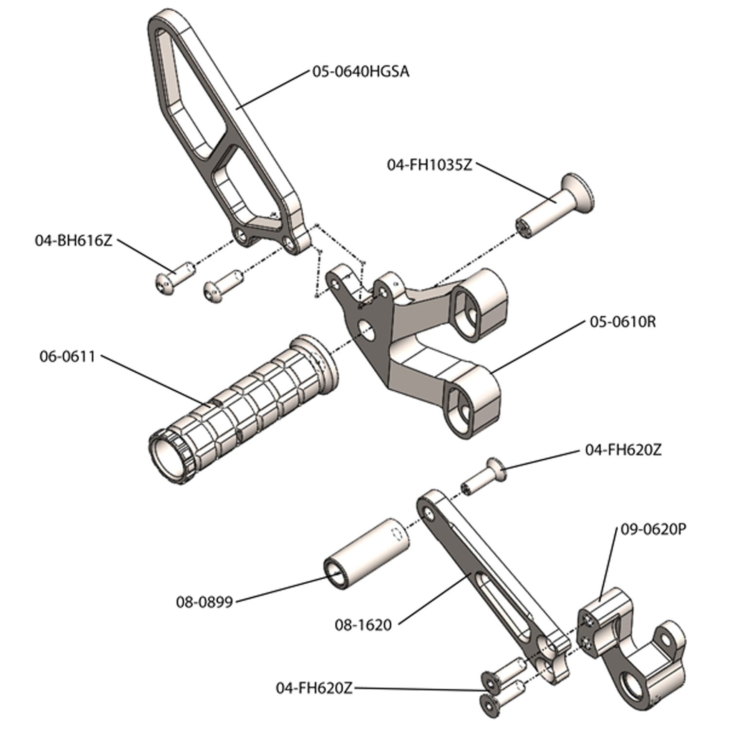 05-0610B Ducati  748 1994-02, 916 1993-99, 996 1999-01, 998 2002-03 Complete Rearset Kit w/ Pedals - STD/GP Shift - Woodcraft Technologies