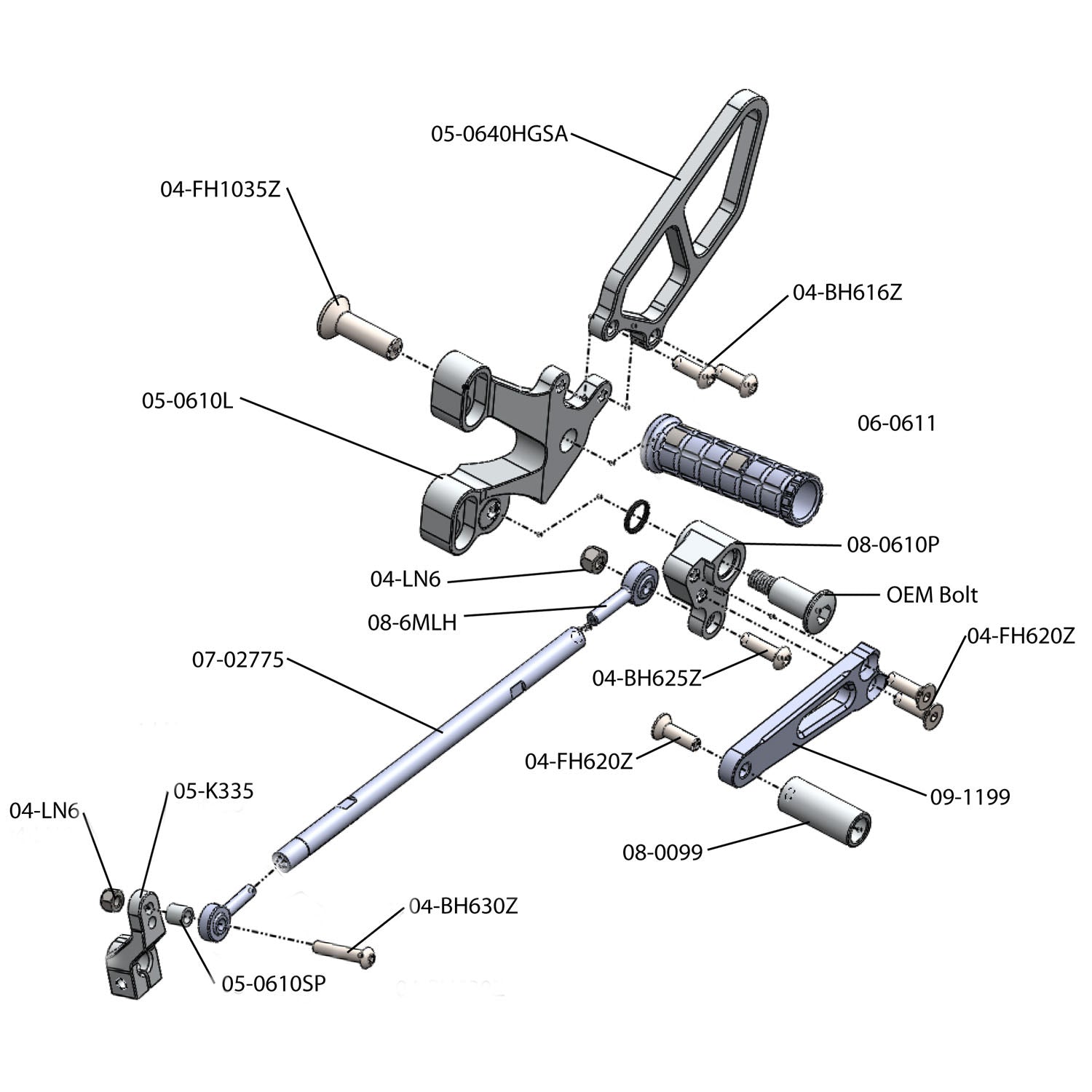 05-0610 Ducati  748 1994-02, 916 1993-99, 996 1999-01, 998 2002-03 Rearset w/Shift Pedal and Heel Guard - Woodcraft Technologies