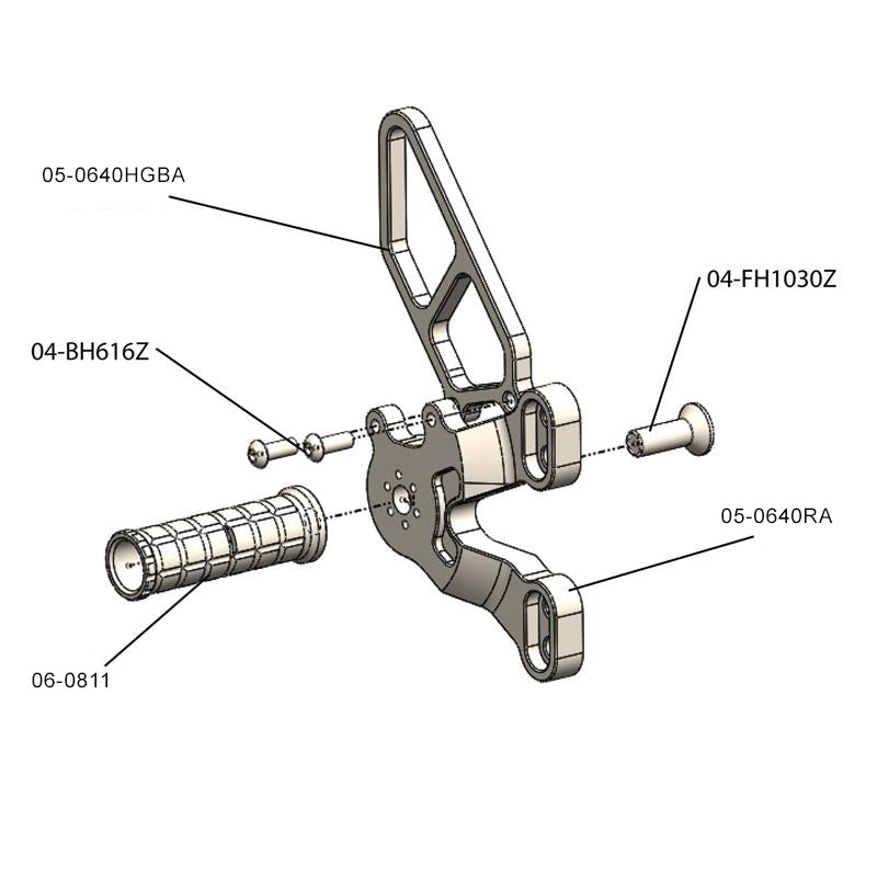 05-0640A Ducati 848 2008-11, 1098 2007-09 1198 2008-11, 848 EVO 2011-13 Rearset  w/Shifter Silver - Woodcraft Technologies