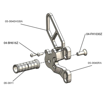 05-0640A Ducati 848 2008-11, 1098 2007-09 1198 2008-11, 848 EVO 2011-13 Rearset  w/Shifter Silver - Woodcraft Technologies