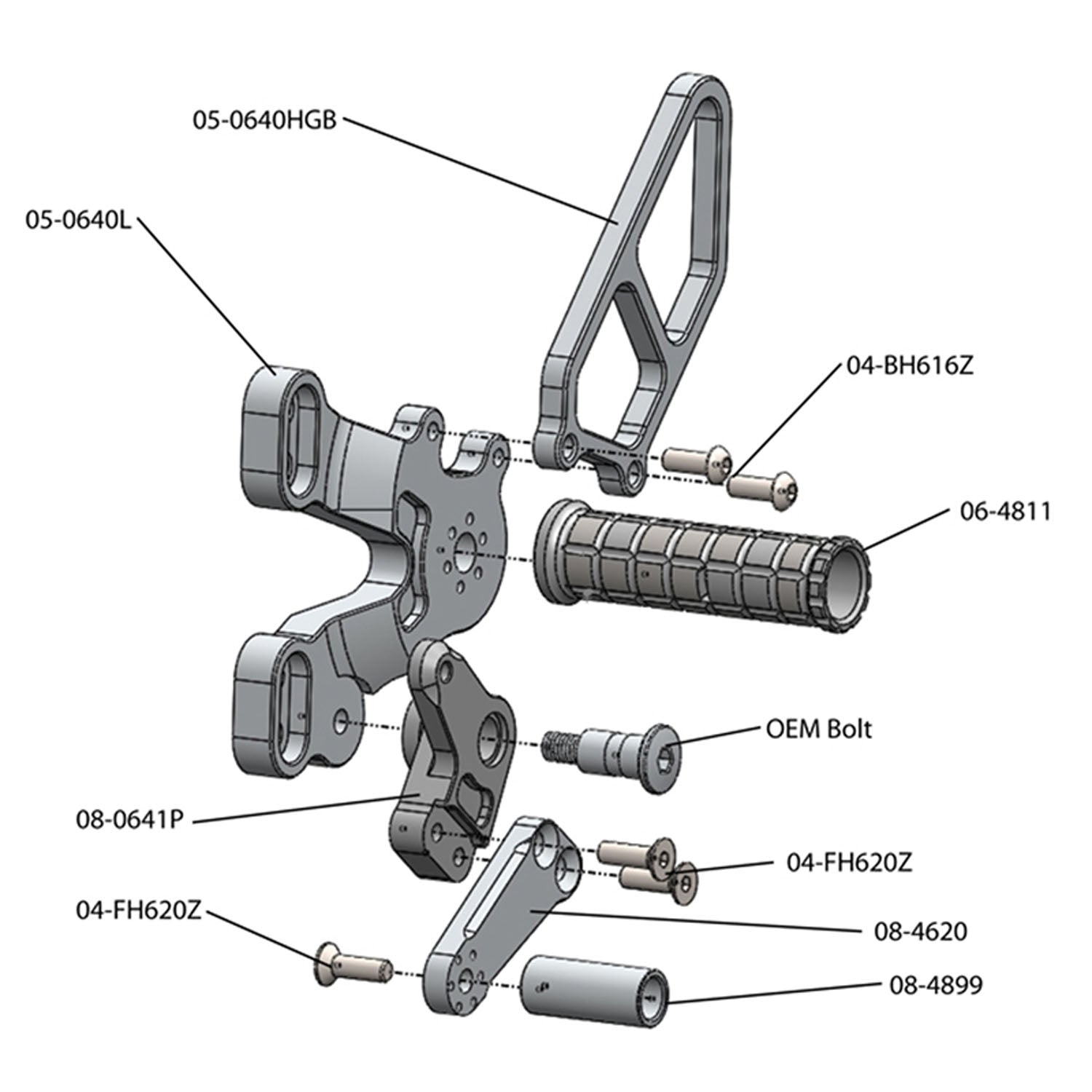 05-0641B Ducati 1198SP 2008-09 848 EVO 2011-13 Complete Rearset Kit w/ Pedals - GP Shift  w/ Factory QS - Woodcraft Technologies