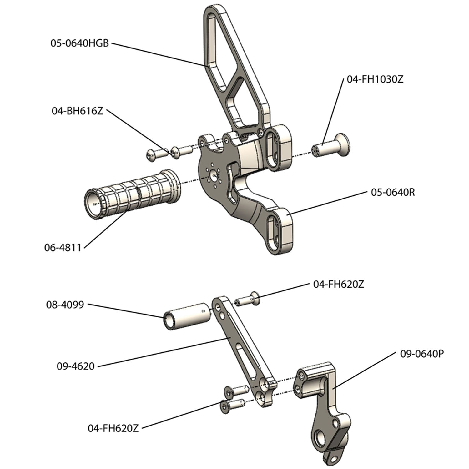 05-0641B Ducati 1198SP 2008-09 848 EVO 2011-13 Complete Rearset Kit w/ Pedals - GP Shift  w/ Factory QS - Woodcraft Technologies