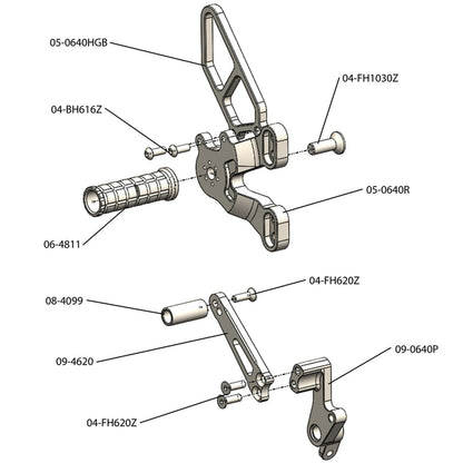 05-0641B Ducati 1198SP 2008-09 848 EVO 2011-13 Complete Rearset Kit w/ Pedals - GP Shift  w/ Factory QS - Woodcraft Technologies