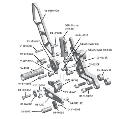 05-0654B Ducati Hypermotard 939 2016-18 Complete Rearset w/ Pedals - STD/GP Shift - Woodcraft Technologies