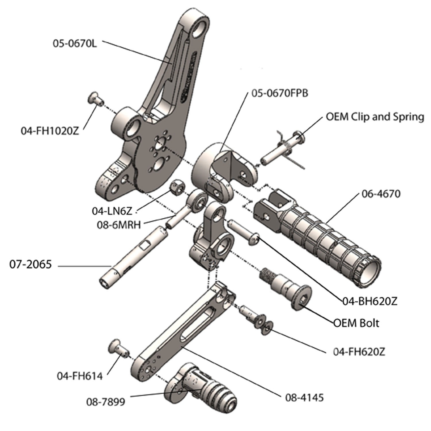 05-0671B Ducati 1198 Diavel GP Shift Adjustable  Complete Rearset W/Pedals - Woodcraft Technologies